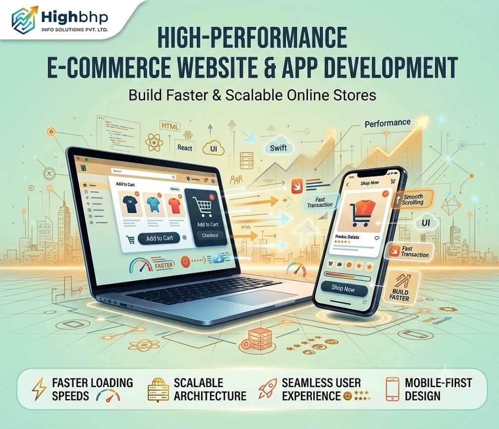 High-Performance E-commerce Website & App Development-Build Faster & Scalable Online Stores by best web development company in Kolkata. HighBHP Info Solutions